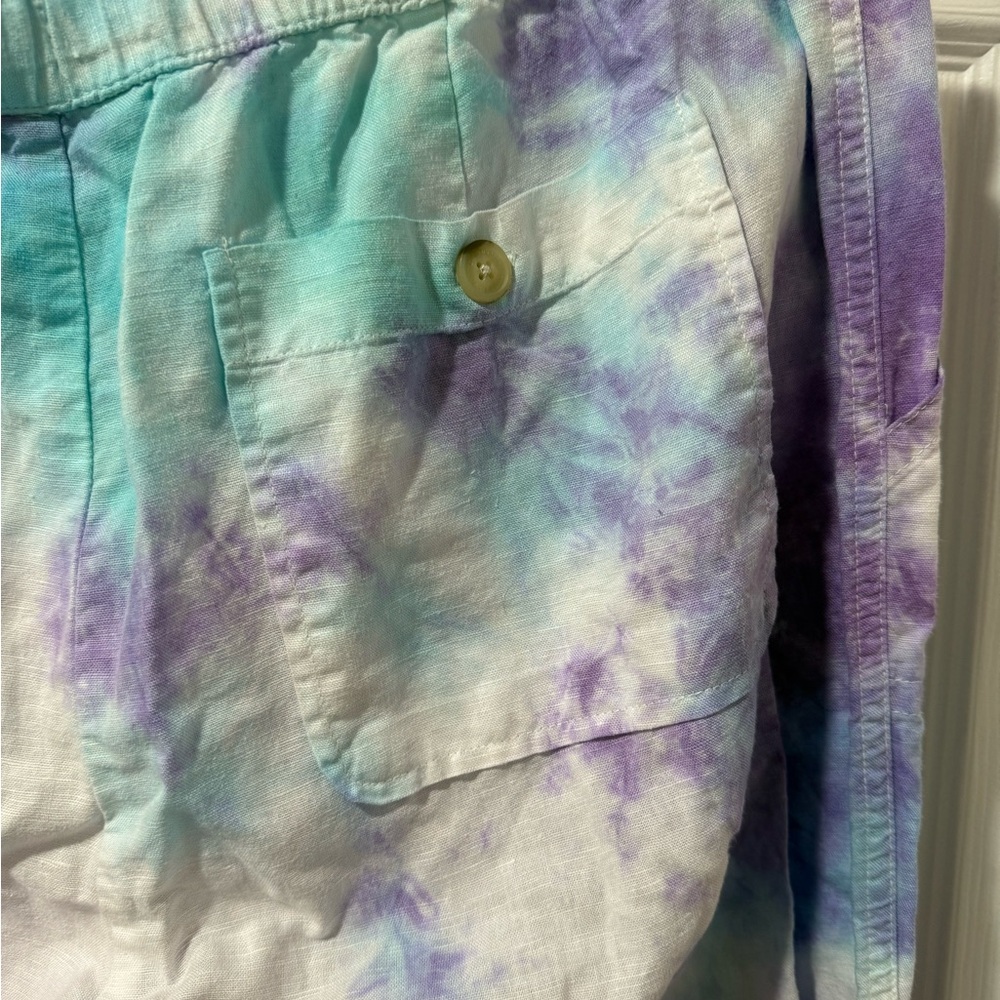 Liz Claiborne women’s tie dye purple, blue, white linen blend pants, size M - Picture 5 of 6